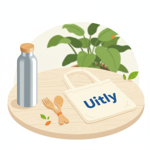 Uitly eco-friendly reusable products like water bottles and cloth bags